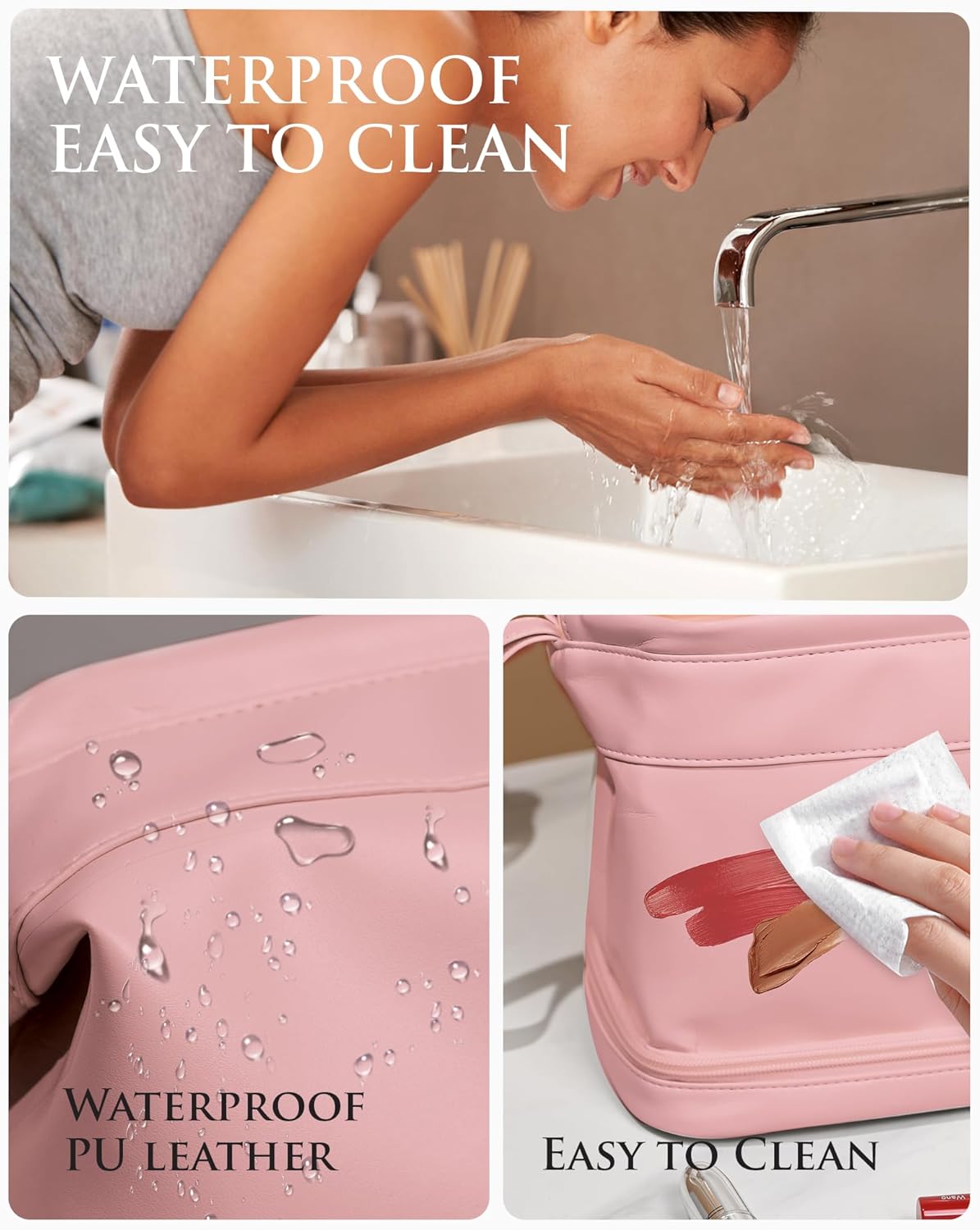 Bridesmaid Gift, Initial Makeup Bags, Personalized Double Layer Cosmetic Bag with Makeup Brush Organizer, Waterproof, Large Capacity PU Leather Travel Toiletry Bag