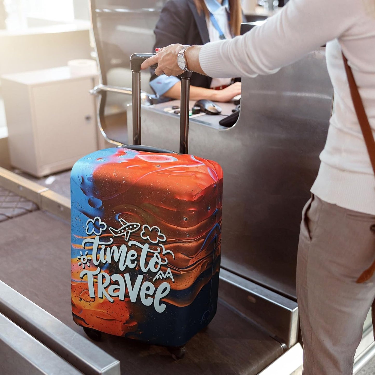 Explore Land Luggage Cover Suitcase Protector Fits 31-32 Inch Case (Time to Travel, XL)