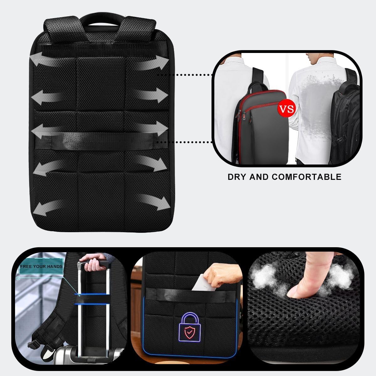 ZINMARK Slim Expandable 15 15.6 16 Inch Laptop Backpack Anti Theft Travel Business Durable Computer Bag, Multipurpose Large Capacity Daypack for Men And Women,BRD01