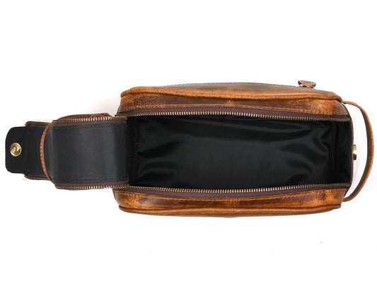10" Premium Leather Toiletry Travel Pouch With Waterproof Lining | King-Size Handcrafted Vintage Dopp - Kit ~ Gift for Father's Day By Aaron Leather Goods (Copper) - Roamly