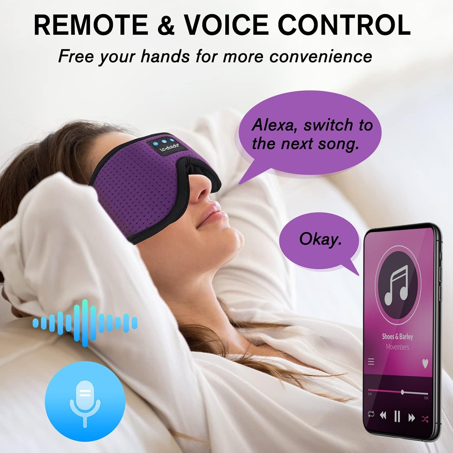 LC-dolida Sleep Headphones, Sleep Mask Bluetooth Wireless Music Eye Mask, Sleeping Headphones for Side Sleepers Sleep Mask with Bluetooth Headphones Ultra-Thin Stereo Speakers Perfect for Sleeping