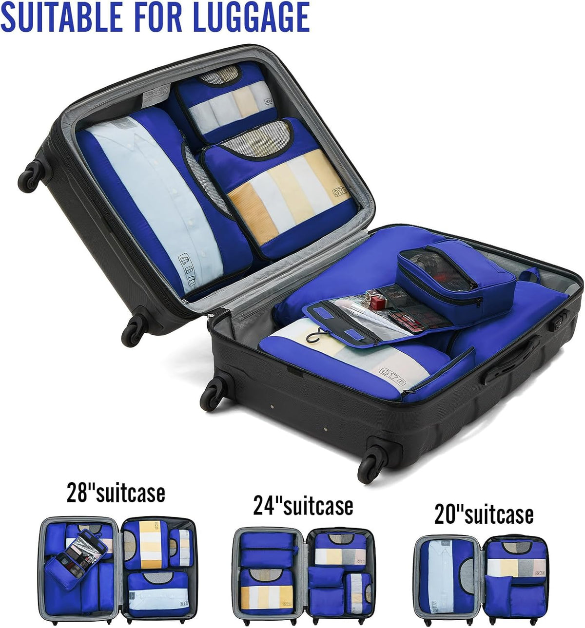 Veken 8 Set Packing Cubes for Travel Essentials, Suitcase Organizer Bags in 4 Sizes, Carry-On Luggage Accessories with Large Laundry & Hanging Toiletry Bag, Must-Have for Airplane, Road Trip & Camping - Roamly