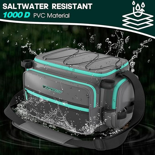 THKFISH Waterproof Fishing Tackle Bags, Saltwater Resistant Large Fishing Tackle Bag, 1000D PVC Waterproof Fishing Gear Storage Store 3600 3700 Trays
