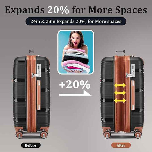 4 Piece Expandable Hardshell Pink Luggage Sets with Spinner Wheels, Lightweight Travel Suitcase Set with TSA Locks, 20 inch Carry On for Women (Black, 4 Piece Set)