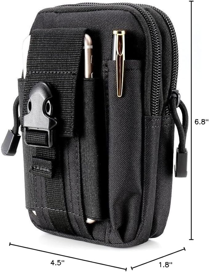 Tactical Molle Pouch Bag - EDC Utility Gadget Waist Bag Pack- Camping Hiking Outdoor Gear - Cell Phone Holster Holder - Black