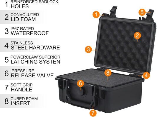 MEIJIA Portable Waterproof Protective Hard Case,Compact Camera Case with Customizable Fit Foam,Elegant Black,Fit for Drones,Camera,Lens, 9.17inchx7.56inchx4.33inch, Black, Dry Case