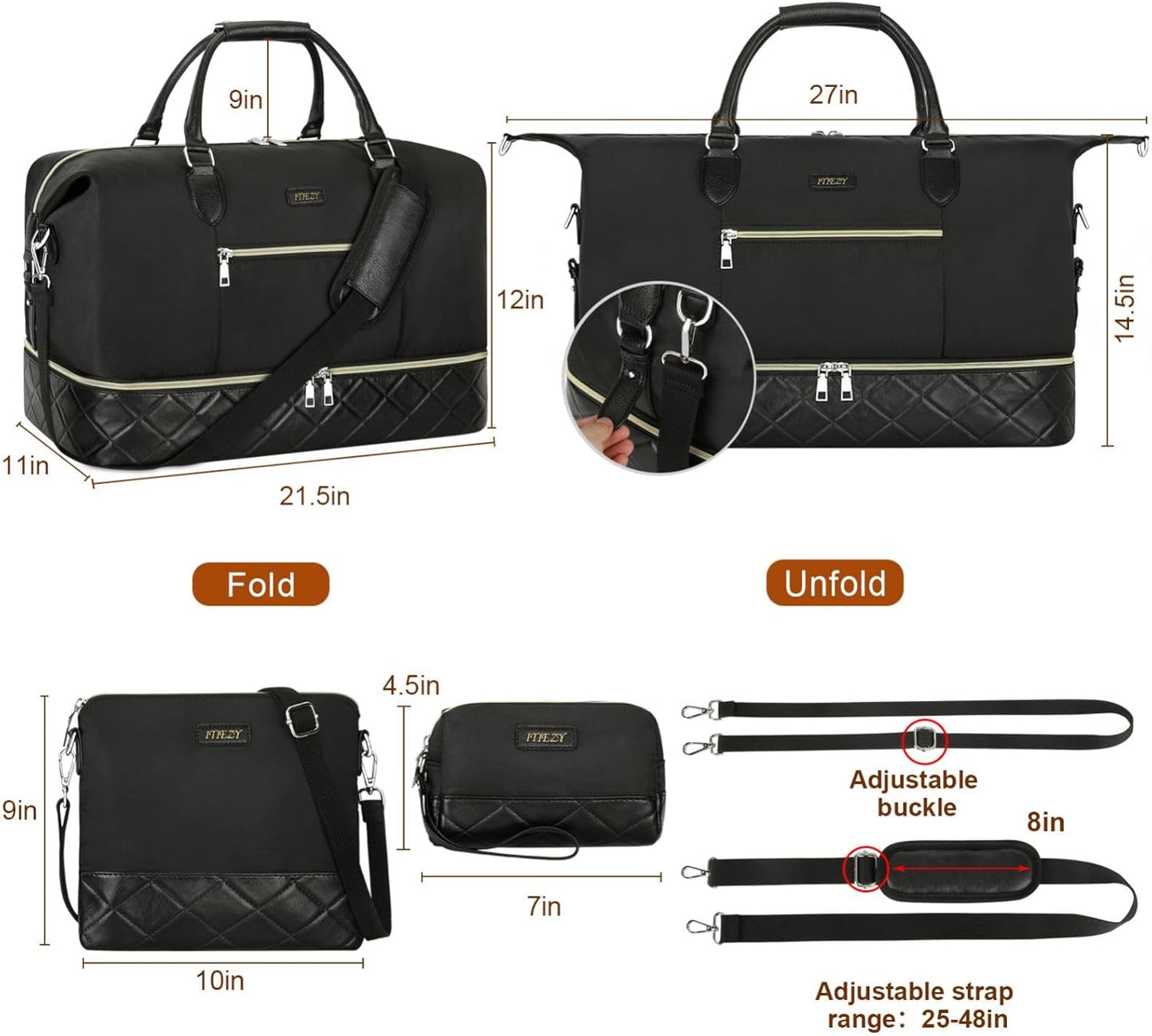 Weekender Bag for Women, Travel Duffel Bag Carry On Overnight Bag with Shoe Compartment Large Nylon Travel Weekend Tote Bag - Roamly