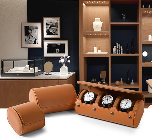 Oirlv Premium Leather Watch Roll Travel Case 3-Slot Watch Box for Men and Women Storage & Organizer Display, Anniversary Birthday(Brown)
