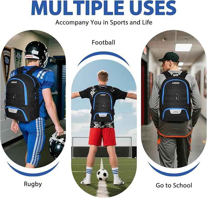 LARIPOP Soccer Backpack Soccer Bag with Ball Holder & Shoe Compartment Youth Sports Equipment Training Bag
