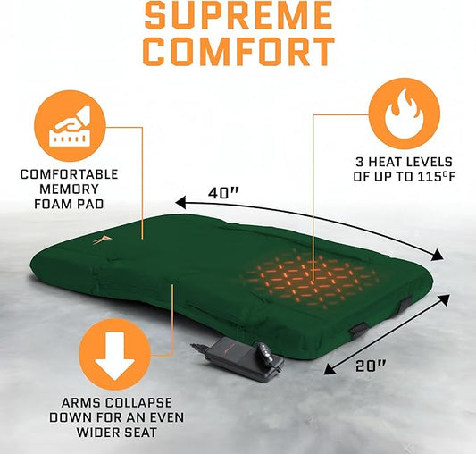 ACELETIQS Heated Stadium Seats for Bleachers with Back Support – USB Battery Included - Upgraded 3 Levels of Heat - Foldable Chair - 4 Pockets, Cup Holder - for Camping, Games & Sports (Hunter Green)