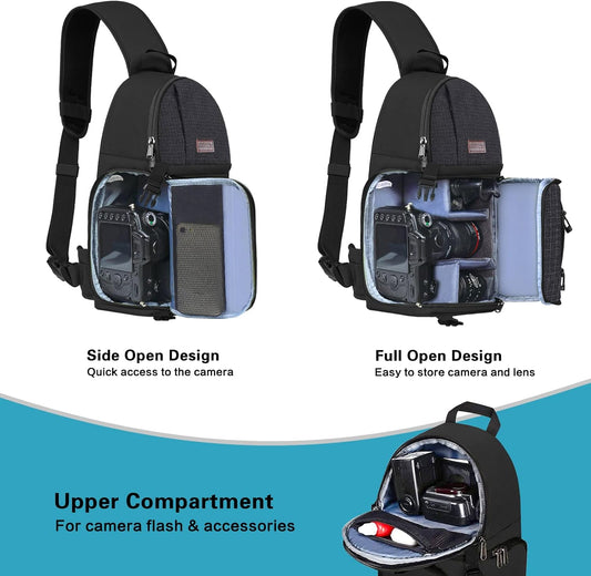 MOSISO Camera Sling Bag, DSLR/SLR/Mirrorless Camera Backpack Case Shockproof Photography Backpack with Tripod Holder & Removable Modular Inserts Compatible with Canon/Nikon/Sony/Fuji