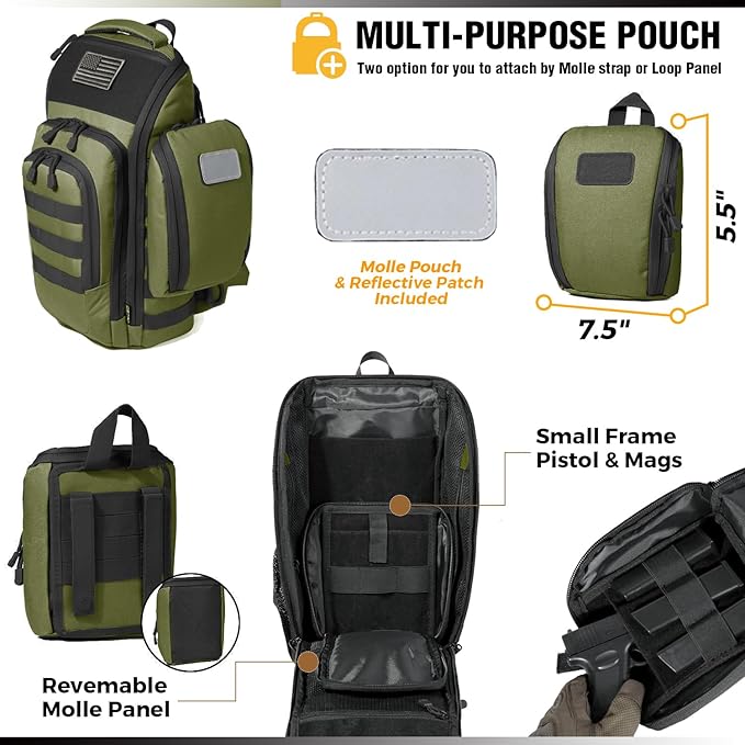 DBTAC Tactical Personal Defense EDC Bags & Packs | 10L Military Shoulder Backpack with Sling for Concealed Carry, Range, Travel, Hiking, Outdoor Sports (Green)