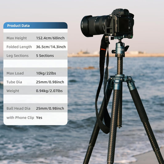 Fotopro 62 Inch Carbon Fiber Tripod for Camera Ultralight Travel Camera Tripod Max Loads Up 22lbs X-Aircross 3 Blue