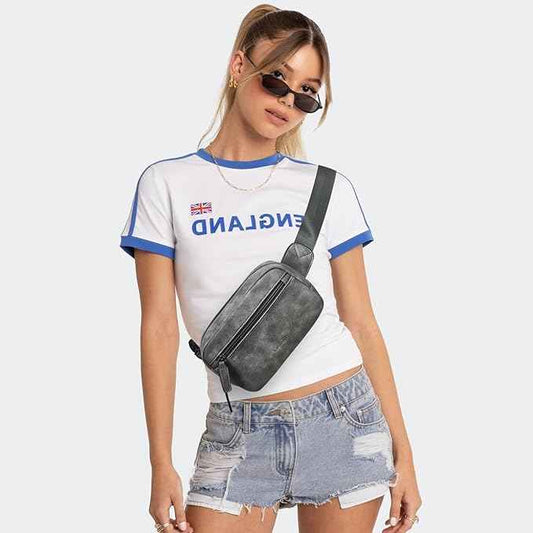 2L Fanny Packs Everywhere Belt Bag Small Fashion Crossbody Waist Pack Faux Leather Waterproof Sling Chest Bag For Women Trendy Grey