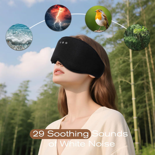 Sleep Eye Mask with Wireless Headphones - 29 Soothing White Noise Sounds, 3D Zero Pressure Eye Maks for Women & Men, Blackout Sleeping Masks for Side Sleeper, Removable Eye Cover (Black)
