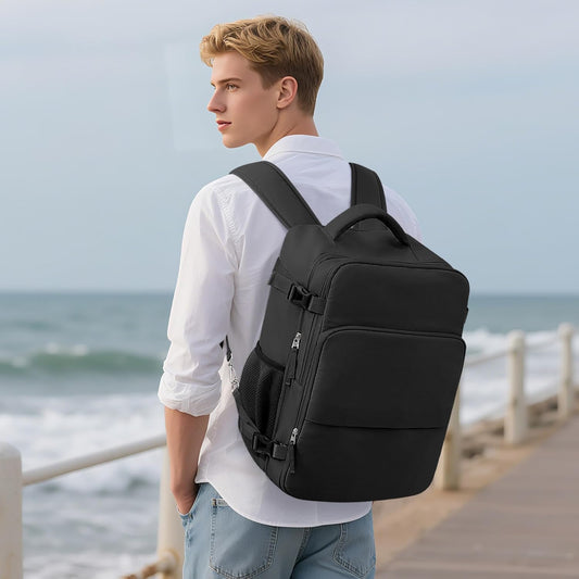 Travel Backpack, Carry on Flight approved Travel Bag with Multi-Pockets, Waterproof 17.3inch Laptop Backpack for Men Women, Black