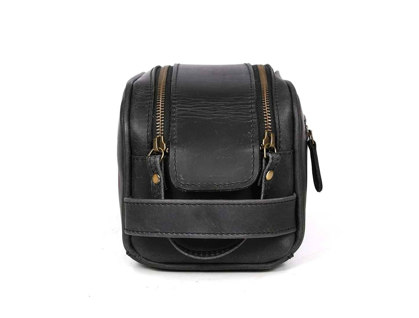 10" Premium Leather Toiletry Travel Pouch With Waterproof Lining Black Color | King-Size Handcrafted Vintage Dopp - Kit ~ Gift for Father's Day By Aaron Leather Goods - Roamly