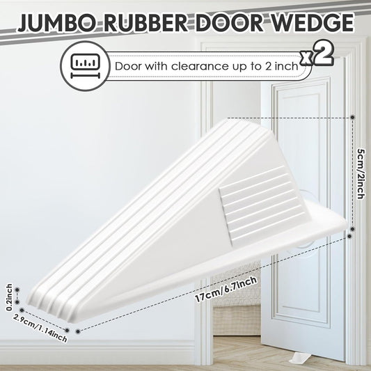 Frienda 2 Pcs Jumbo Door Stoppers Heavy Duty Door Stopper Tall up to 2inch Tall Wedge TPR Large Wedge Stackable Big Rubber Doorstop for Hotel Carpet Hardwood Concrete and Tile (White)