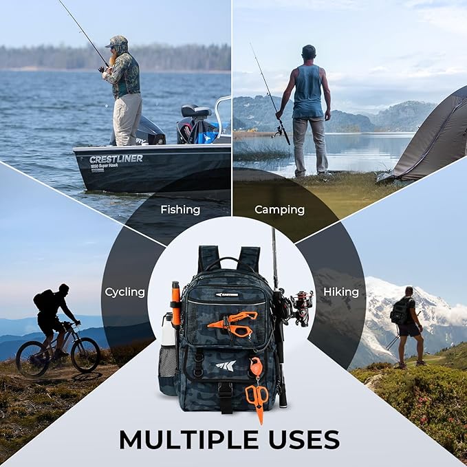 KastKing BaitSpace 50L Fishing Tackle Backpack with Removable Bait Binder,2 Rod Holders Storage Fishing Gear and Equipment