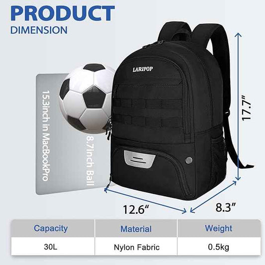 LARIPOP Soccer Backpack Soccer Bag with Ball Holder & Shoe Compartment Youth Sports Equipment Training Bag
