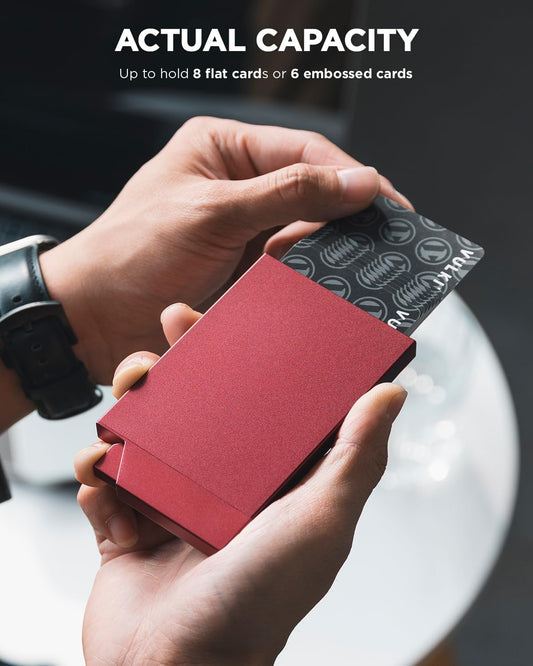 VULKIT Pop up Card Holder Minimalist Credit Card Holder RFID Blocking Slim Metal Card Case for Men or Women(Wine)