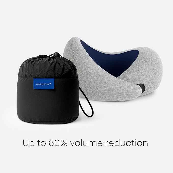 Ostrichpillow Go Neck Pillow, Travel Pillows for Airplanes, Premium Memory Foam Travel Pillow, 360º Ergonomic Design, Asymmetrical Sides, Travel Bag Included, Washable Modal Cover