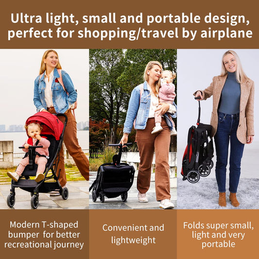COOL KIDS Portable Stroller with Automatic Fold,Lightweight Umbrella Stroller with Pop Out Sun Canopy,Compact Stroller for Travel(red)
