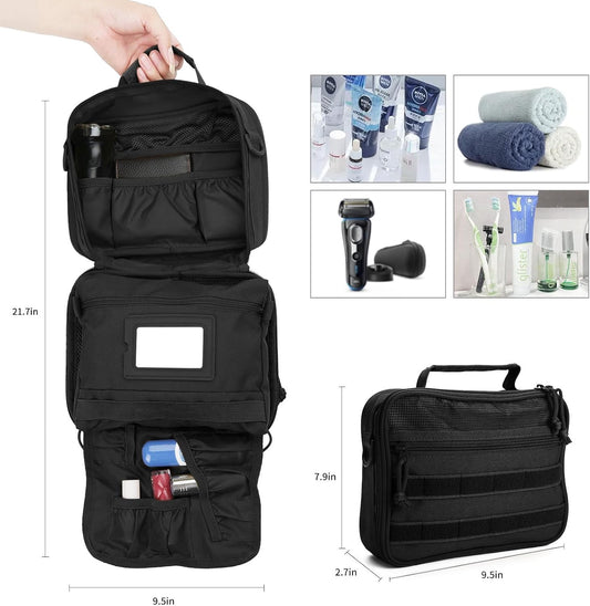 Travel Toiletry Bag for Men,Hanging Hook Toiletry Bag, Spacious Portable Organizer Dopp Kit Shaving Bag for Toiletries Makeup Accessories Tactical Essentials - Black - Roamly