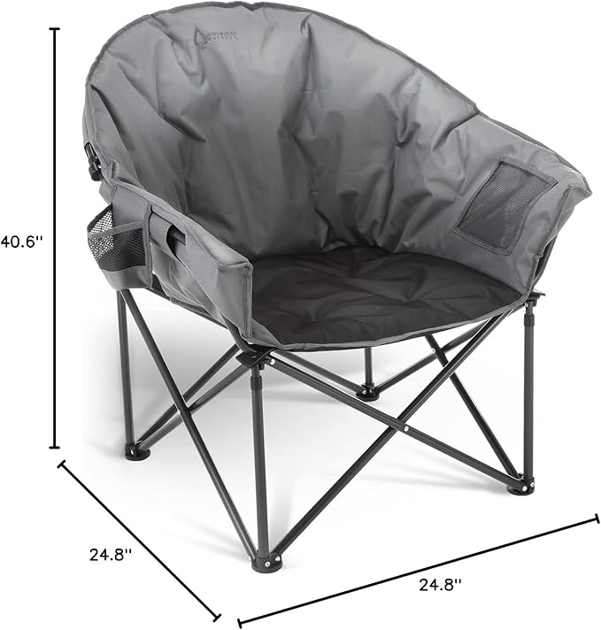 ARROWHEAD OUTDOOR Oversized Heavy-Duty Club Folding Camping Chair with Pocket, Cup Holder, Portable, Padded, Moon, Round, Saucer, Supports 330lbs, Carrying Bag