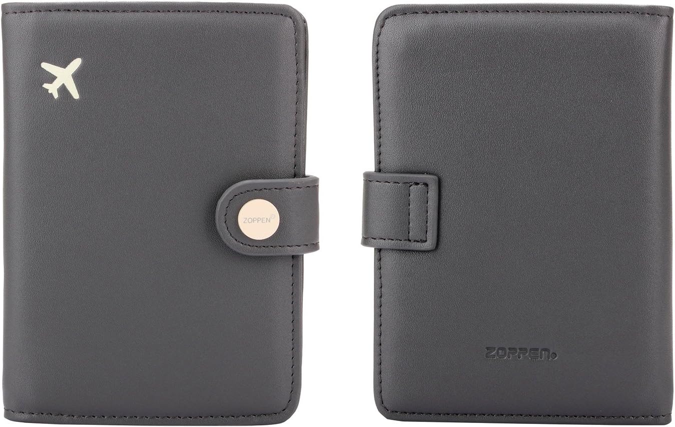 ZOPPEN Passport Holder Women, Passport Cover Travel Wallet Rfid Blocking Passport Wallet Cover Case Travel Essentials Document Organizer, Dark Grey