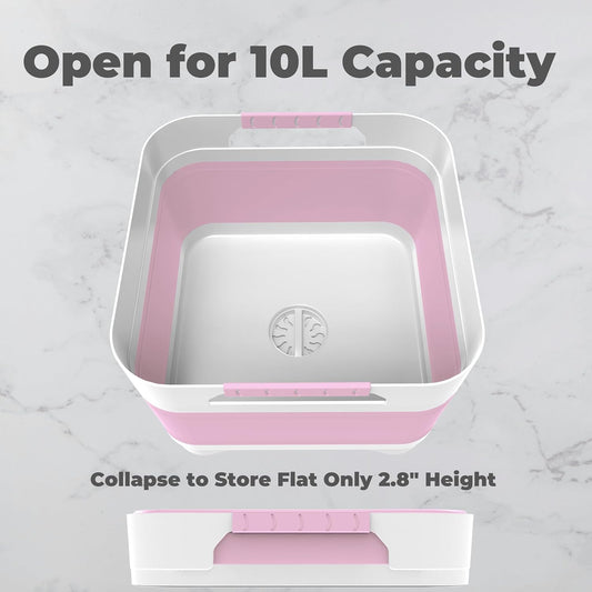 Wash Basin for Baby Bottles, Foldable, Versatile Wash Tub for Kitchen, RV, Outdoor Camping Sink, Sturdy & Easy to Clean, Space Saving Plastic Dish tub (Pink)