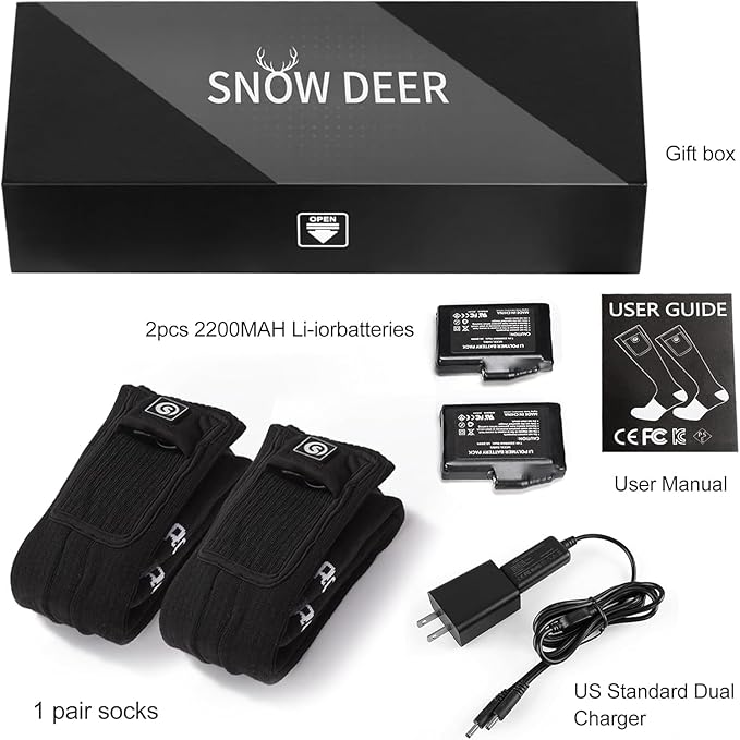 SNOW DEER Upgraded Rechargeable Electric Heated Socks,Ultimate Foot Warmer for Men & Women, Perfect for Skiing, Camping, Hiking, Motorcycling, &Outdoor Riding in Winter