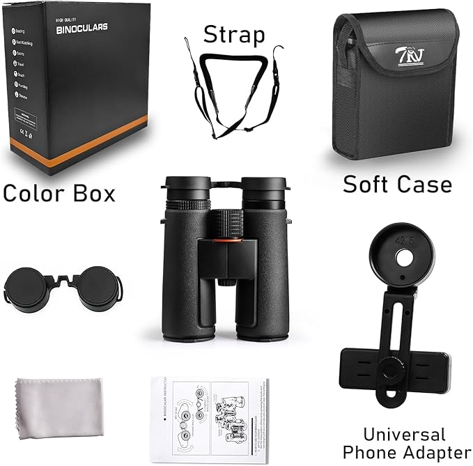 TRV 10x42 Binoculars for Adults High Powered - Waterproof Fogproof BAK4 Prism, with Phone Adapter for Bird Watching, Hunting, Travel
