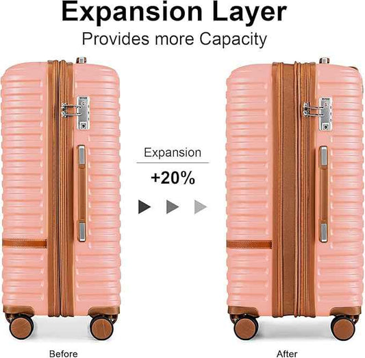 Joyway Expandable Luggage Sets 5 Piece Carry on and Check,Hardside Suitcase with Spinner Wheels and TSA Lock (Pink,20/24)