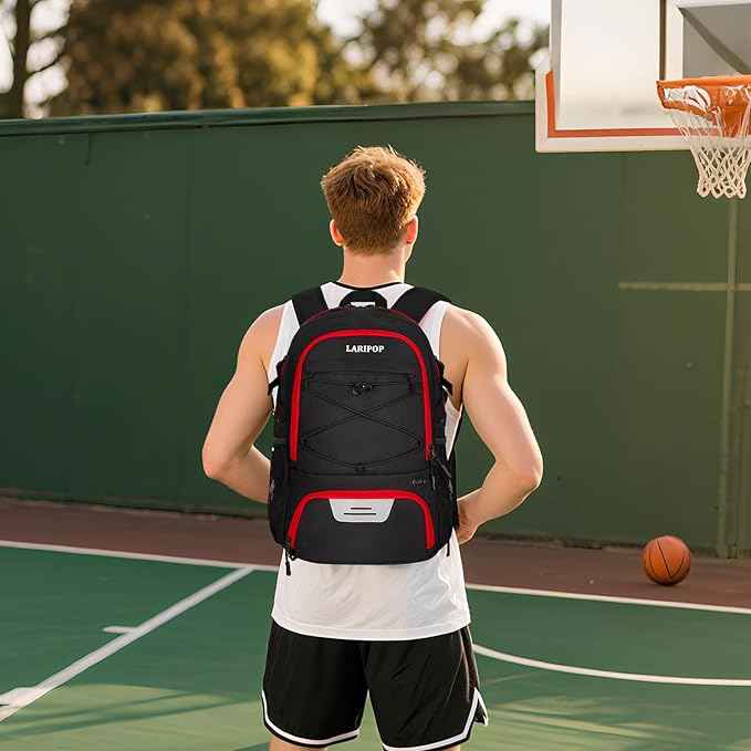 LARIPOP Basketball Bag, Sports Backpack with Ball Holder & Shoe Compartment, Water Resistant Gym Bag for Soccer Volleyball Travel