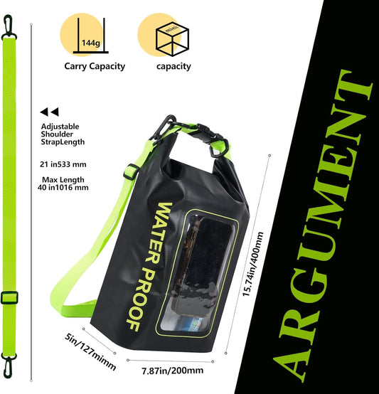 IP68 Waterproof Dry Bag, 2L - Roll Top Waterproof Pool Bag,Dry Bags for Kayaking Waterproof-w/Phone Pouch,Large Waterproof Phone Pouch,Boating & Kayak Accessories Camping (Black 5L)