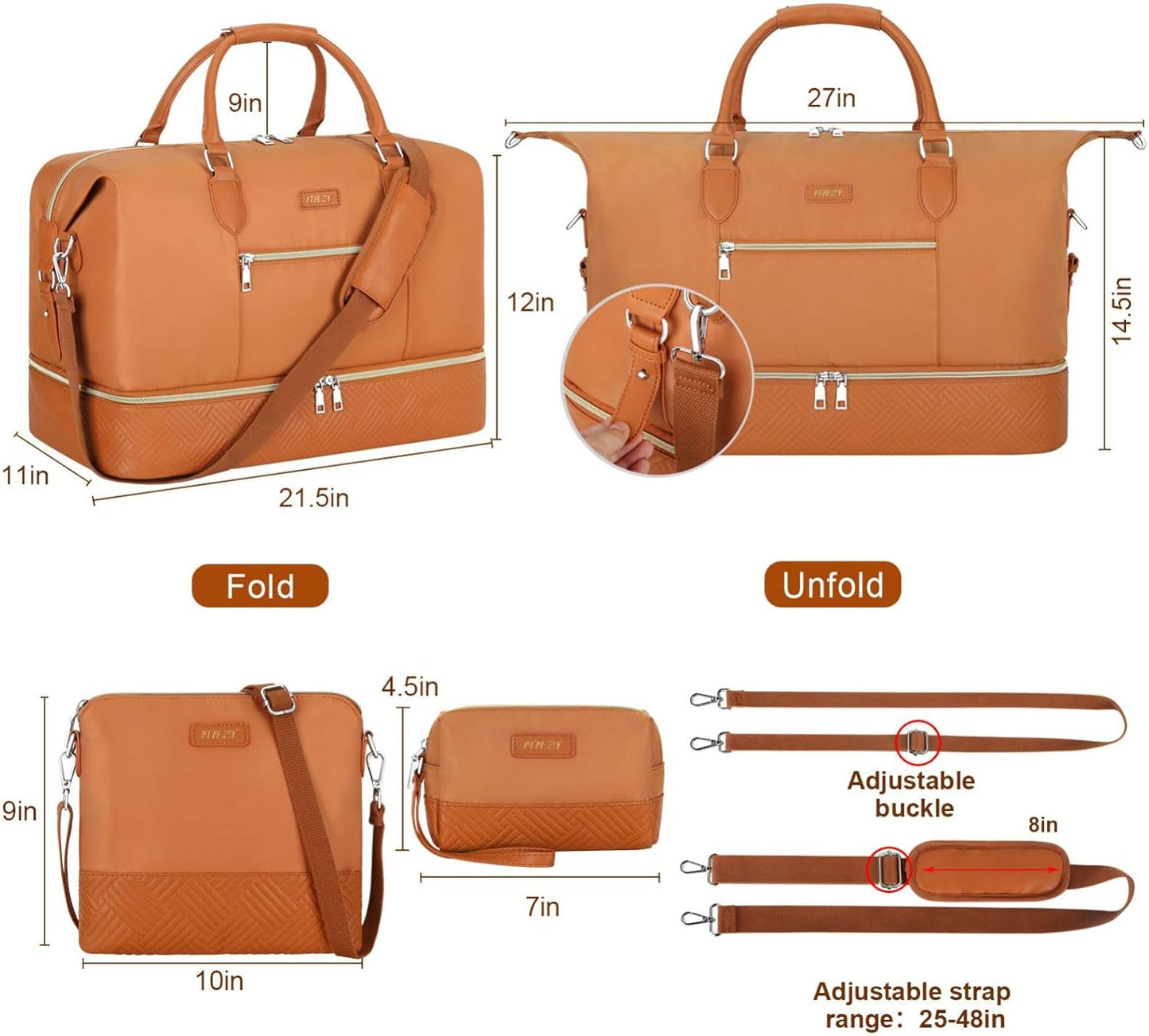 Weekender Bag for Women, Travel Duffel Bag Carry On Overnight Bag with Shoe Compartment Large Nylon Travel Weekend Tote Bag - Roamly