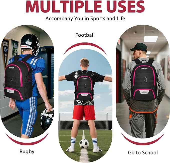 LARIPOP Soccer Backpack Soccer Bag with Ball Holder & Shoe Compartment Youth Sports Equipment Training Bag