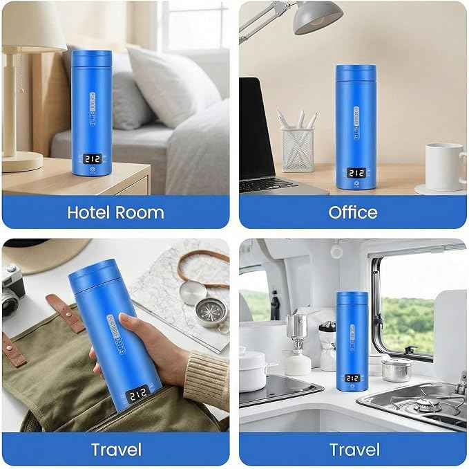 Travel Kettle,Portable Electric Kettle with Temperature Control, Brews Two Cups of Coffee, 316 Stainless Steel Inner Tank, Elegant Blue
