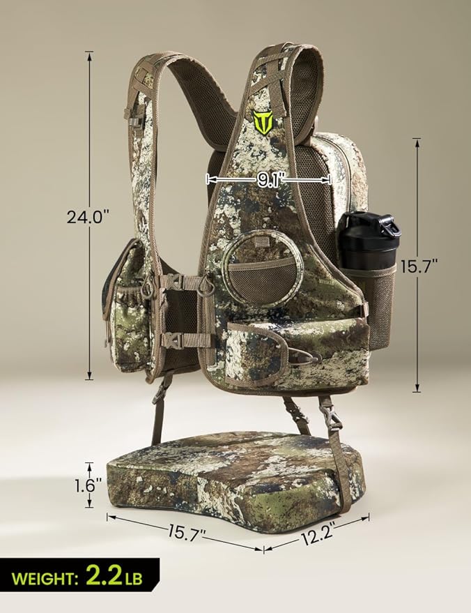 TIDEWE Vest with Seat, Lightweight Vest with Multi-Compartment Storage, Portable Backpack with 11 Adjustable Straps