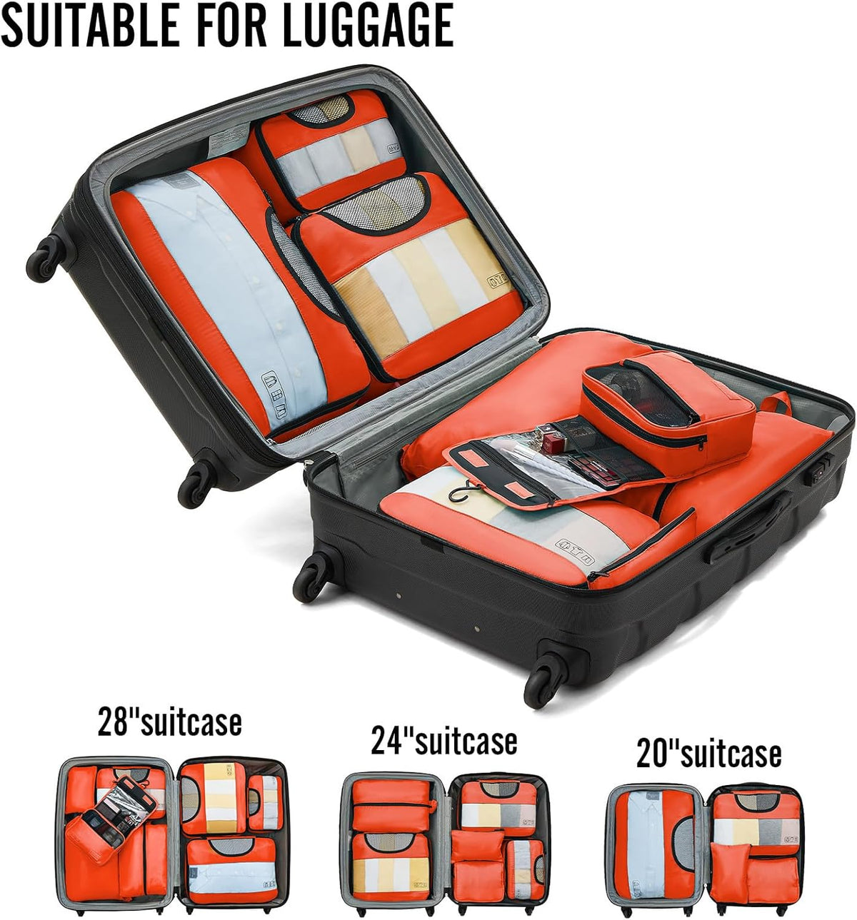 Veken 8 Set Packing Cubes for Travel Essentials, Suitcase Organizer Bags in 4 Sizes, Carry-On Luggage Accessories with Large Laundry & Hanging Toiletry Bag, Must-Have for Airplane, Road Trip & Camping - Roamly