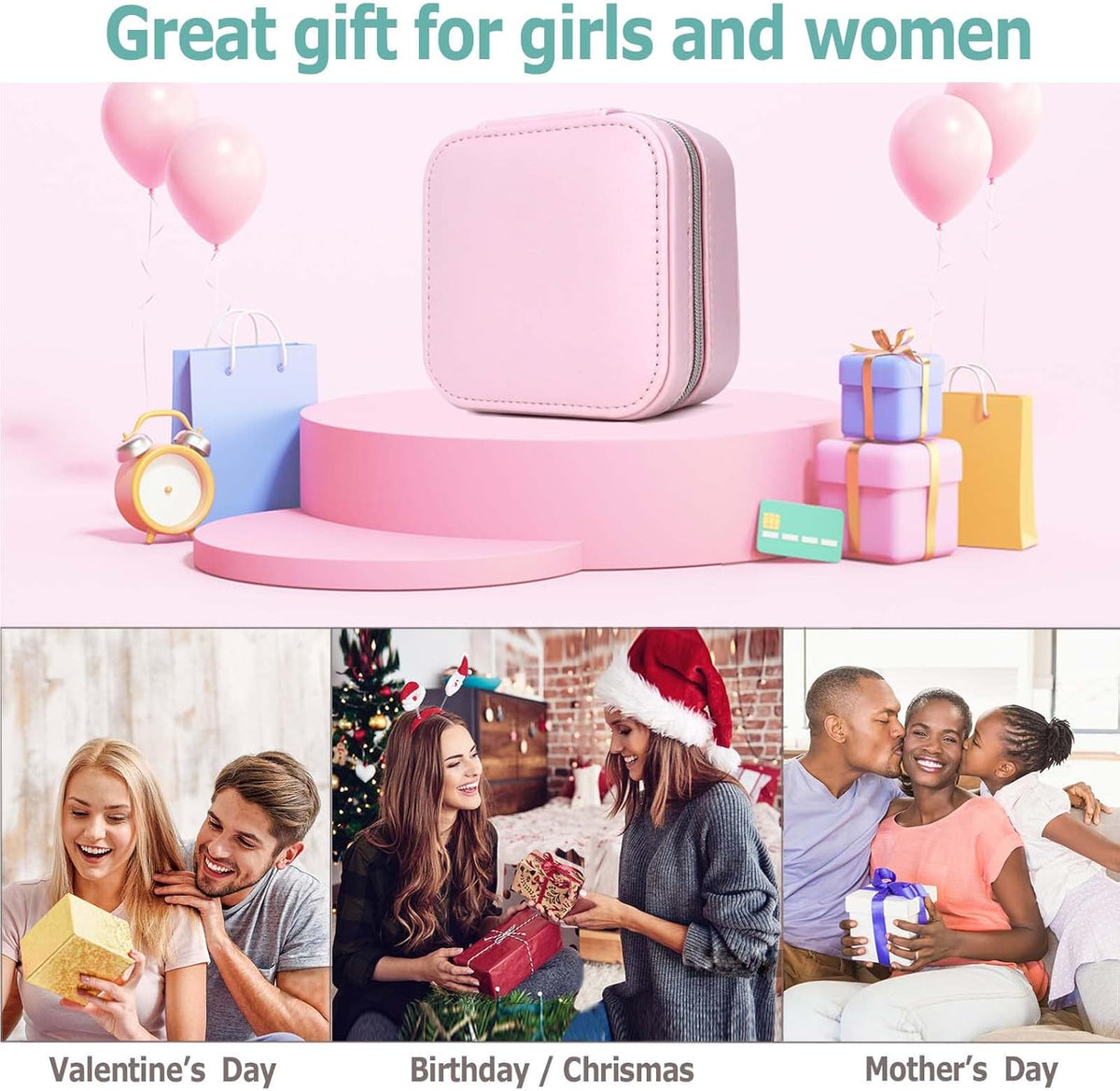 Travel Small Portable Mini Jewelry Box for Rings Earrings Necklaces and Lipstick Pink