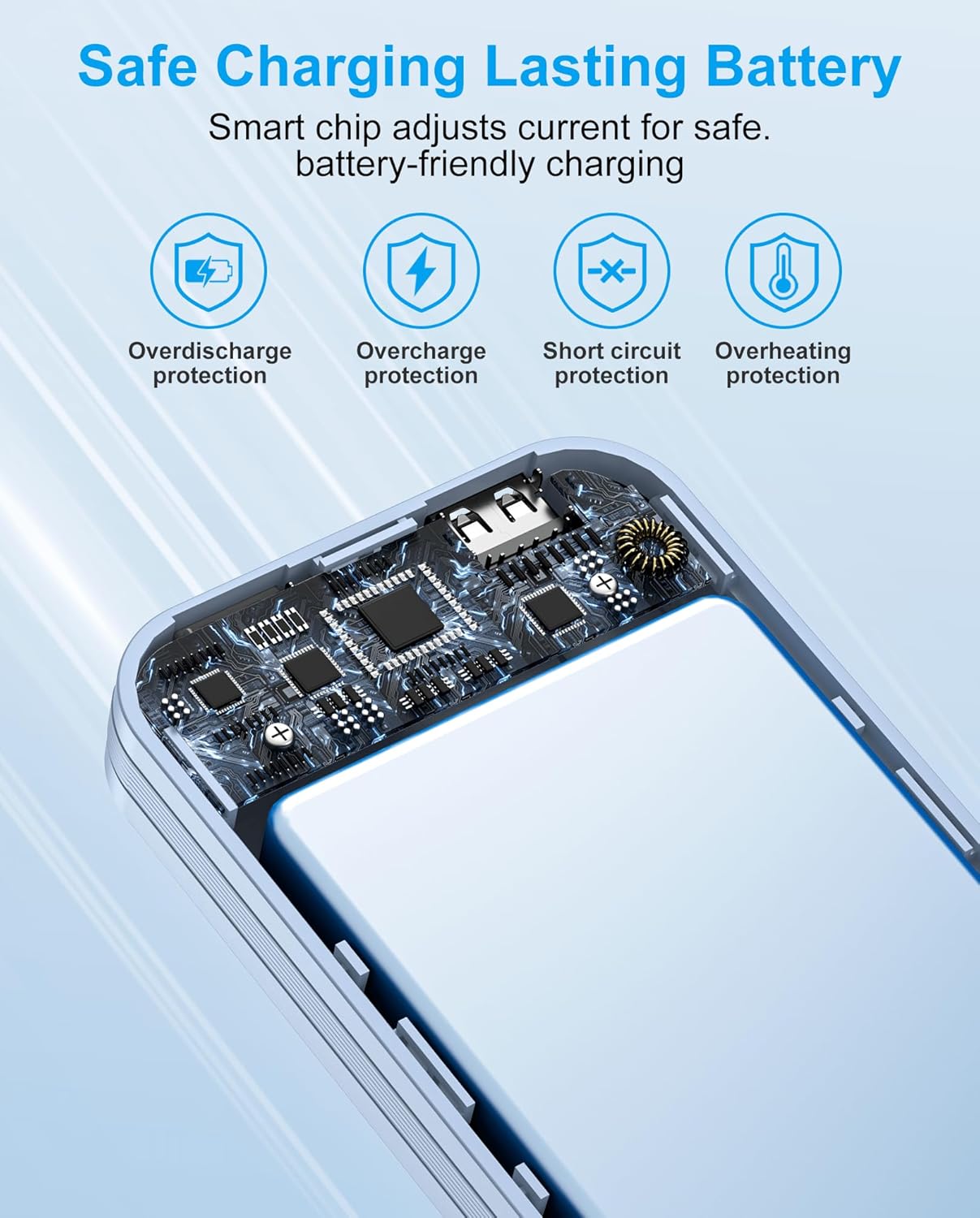 Portable Charger with Built-in Cables and Wall Plug, 12000mAh 22.5W USB C Power Bank Fast Charging with LED Display, External Battery Pack Travel Essentials Compatible with iPhone, iPad, Samsung Blue