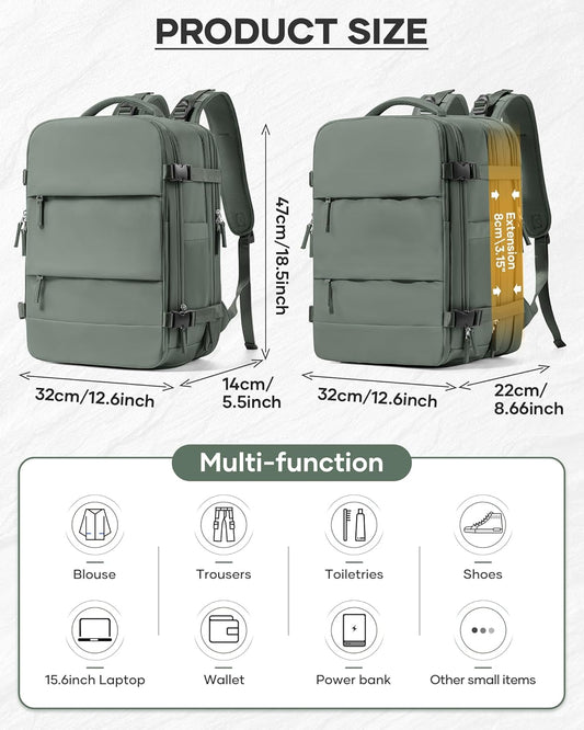 Vacuum Backpack With Vacuum Compression,Expanded Travel Laptop Backpacks For Women Men,Carry On Backpack Vacpack Backpacks With Pump Seal Packing, Personal Item Travel Bag Olive Green - Roamly