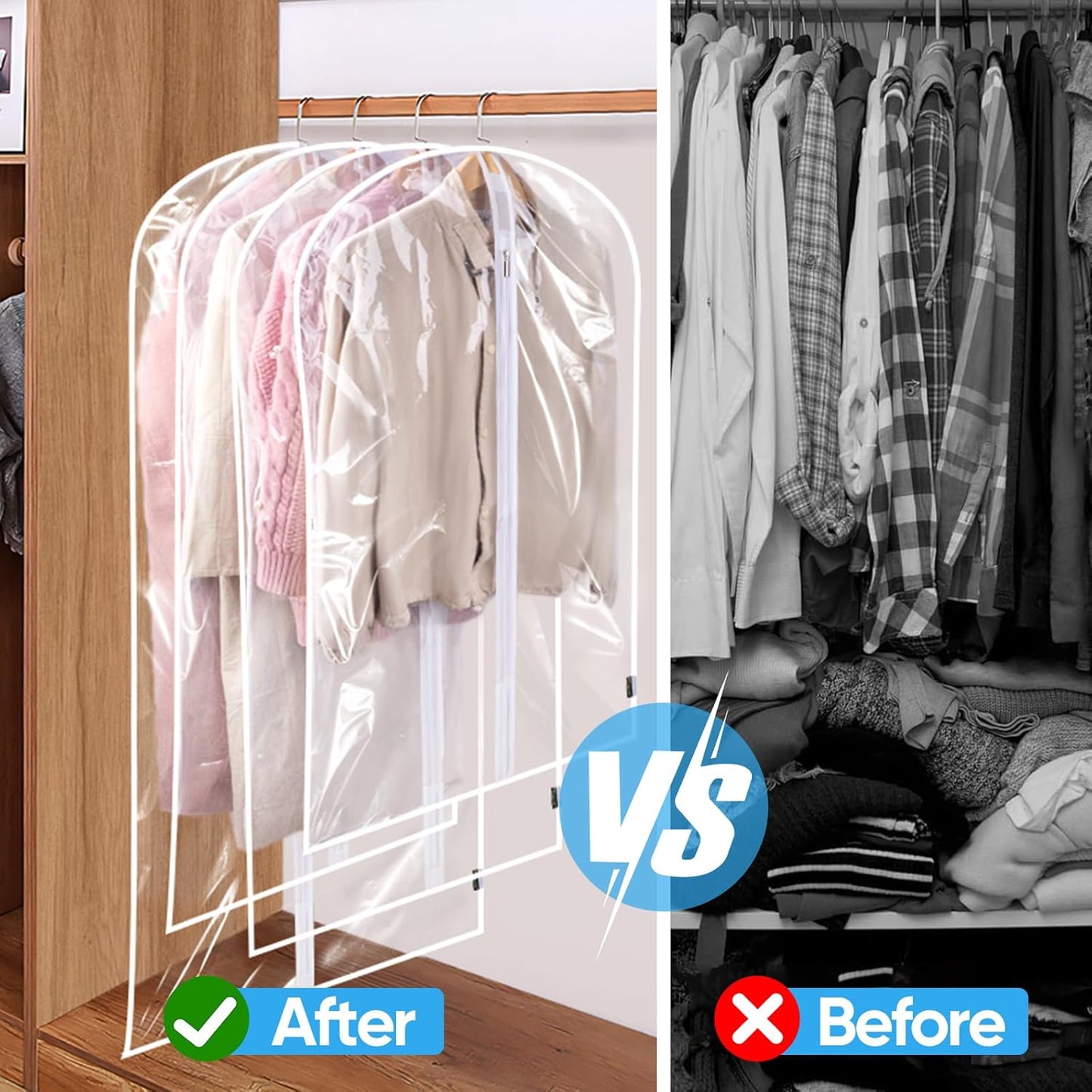 BALEINE 40'' Clear Garment Bags, 2 Packs PEVA Dress Bag for Closet Clothes Dresses Suit Coats Storage (Clear, 2PK)