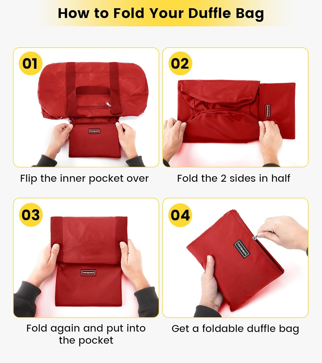 Vorspack Duffel Bag 20-24-28 Inches Foldable Gym Bag for Men Women Duffle Bag Lightweight with Inner Pocket for Travel Sports - Roamly