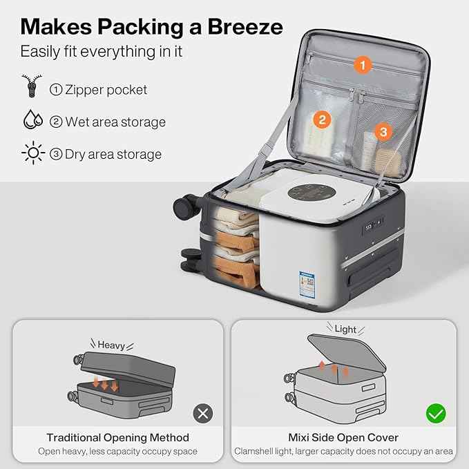 mixi 17x14x9 Carry On Luggage Underseat PC Hard Shell Suitcase Top Opening Aluminum Frame Travel Suitcases with Wheels, Rock Gray
