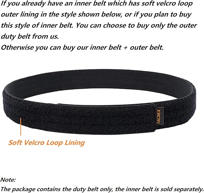 TACNEX Duty Belt w/Hook Lining 4 Keepers 2" Police Law Enforcement Officer Security Nylon Outer Inner Belt