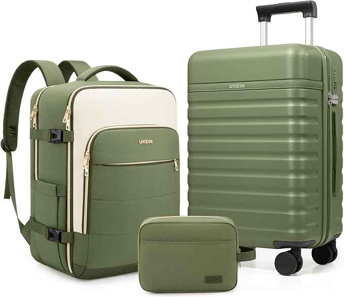 Luggage Sets 3 Piece, Carry On Luggage 20In With Spinner Wheels,PC Hardside Suitcase Set with TSA Lock,Durable Carry On Suitcase With Travel Backpack for Men (Military Green, 3 piece set (BP/20inch))