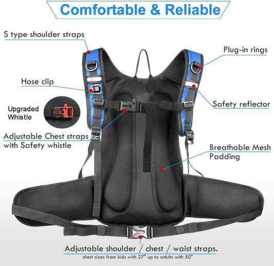 Insulated Hydration Backpack Pack with 3L BPA Free Leak Proof Water Bladder, Large Storage Lightweight Hiking Daypack with Waist Pouches & Cooler Layer, for Running, Biking, Camping, Festival - Roamly